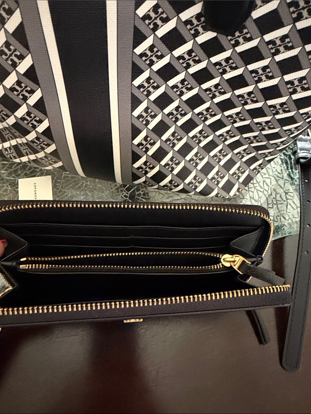 Tory Burch Black and White Geometric Logo Tote with Matching Wallet - Picture 9 of 15
